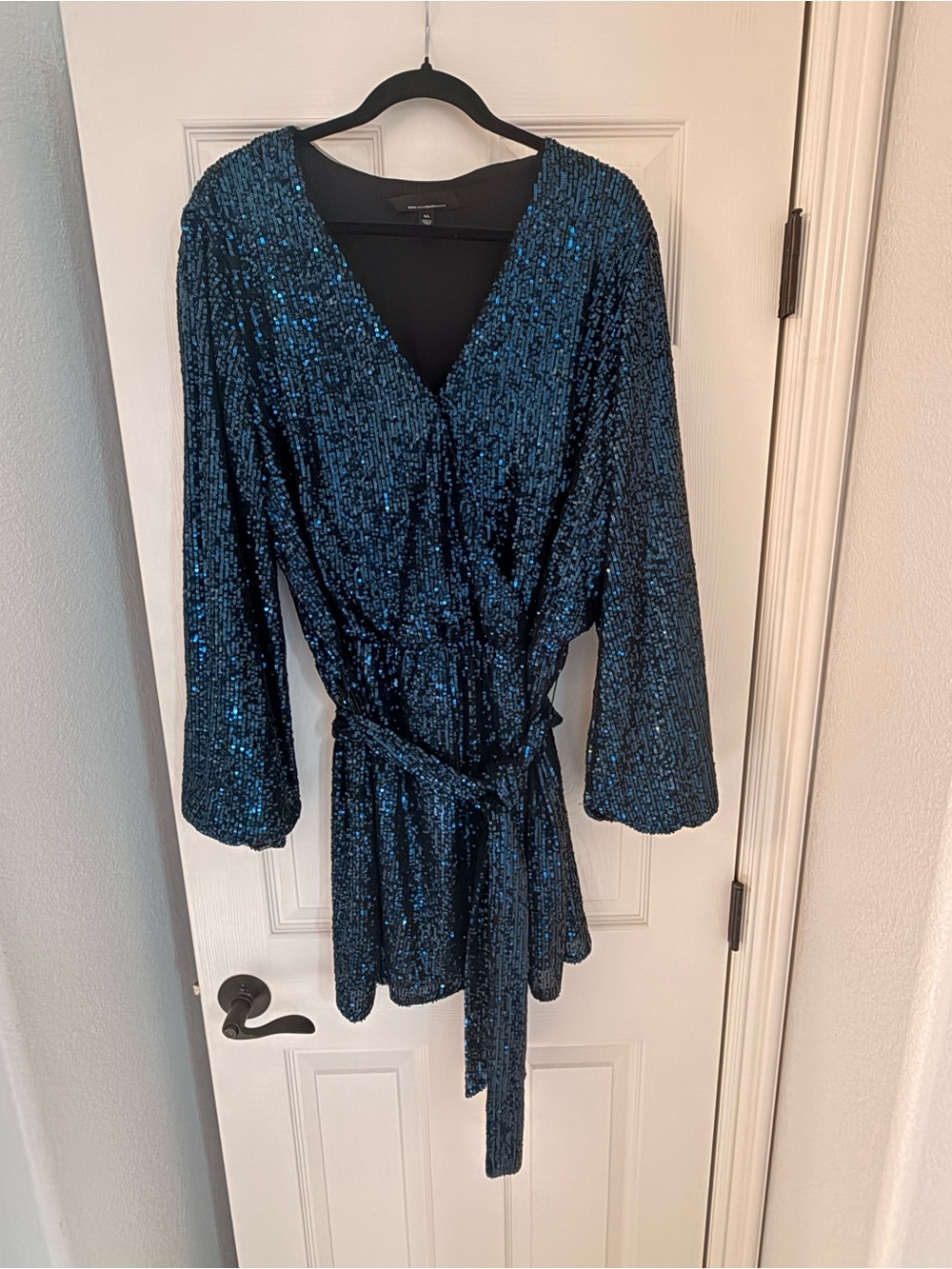 Sequin Wrap Dress - Teal Blue
